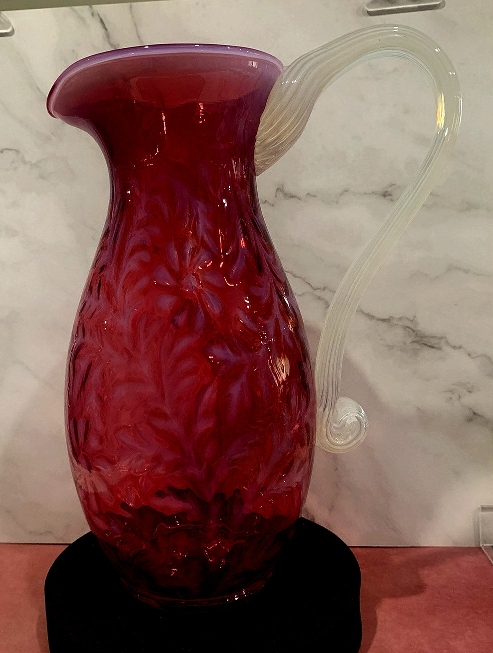 Vintage 1980-90\'s Fenton Cranberry Opalescent Daisy & Fern 10 1/2\