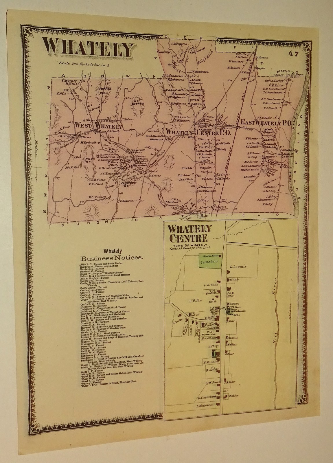 1871 map Whately, Massachusetts taken from Franklin Co. Atlas
