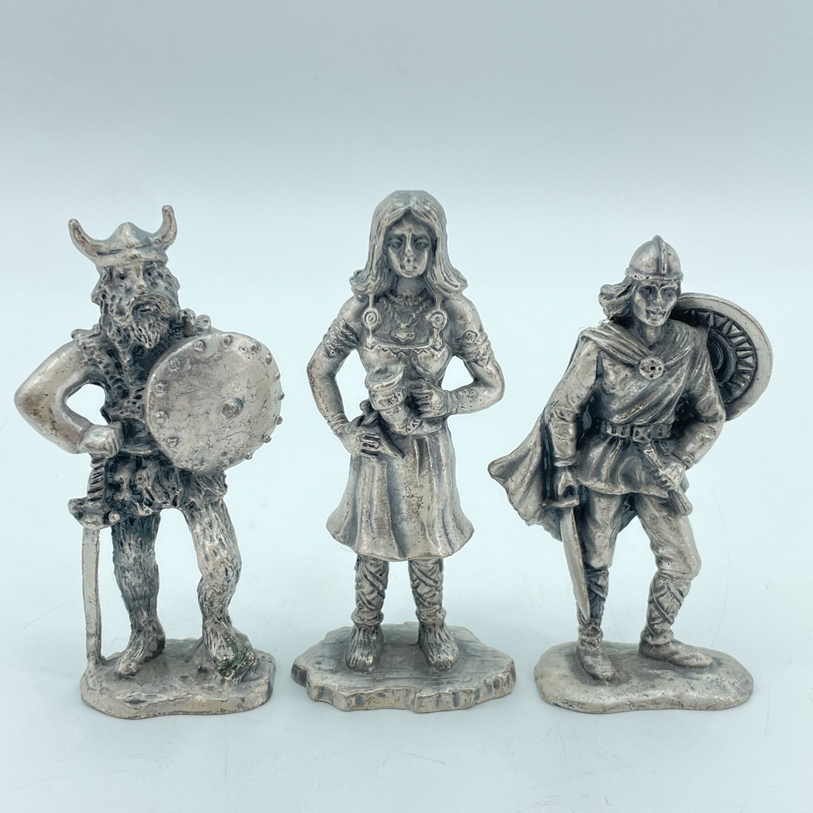 SELANDIA Pewter Viking Figures Lot 3 Olaf Freja Leif Erickson Denmark 1983 4in