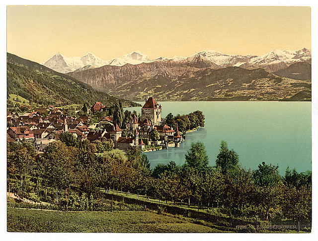 Oberhofen village Bernese Oberland Switzerland c1900 OLD PHOTO
