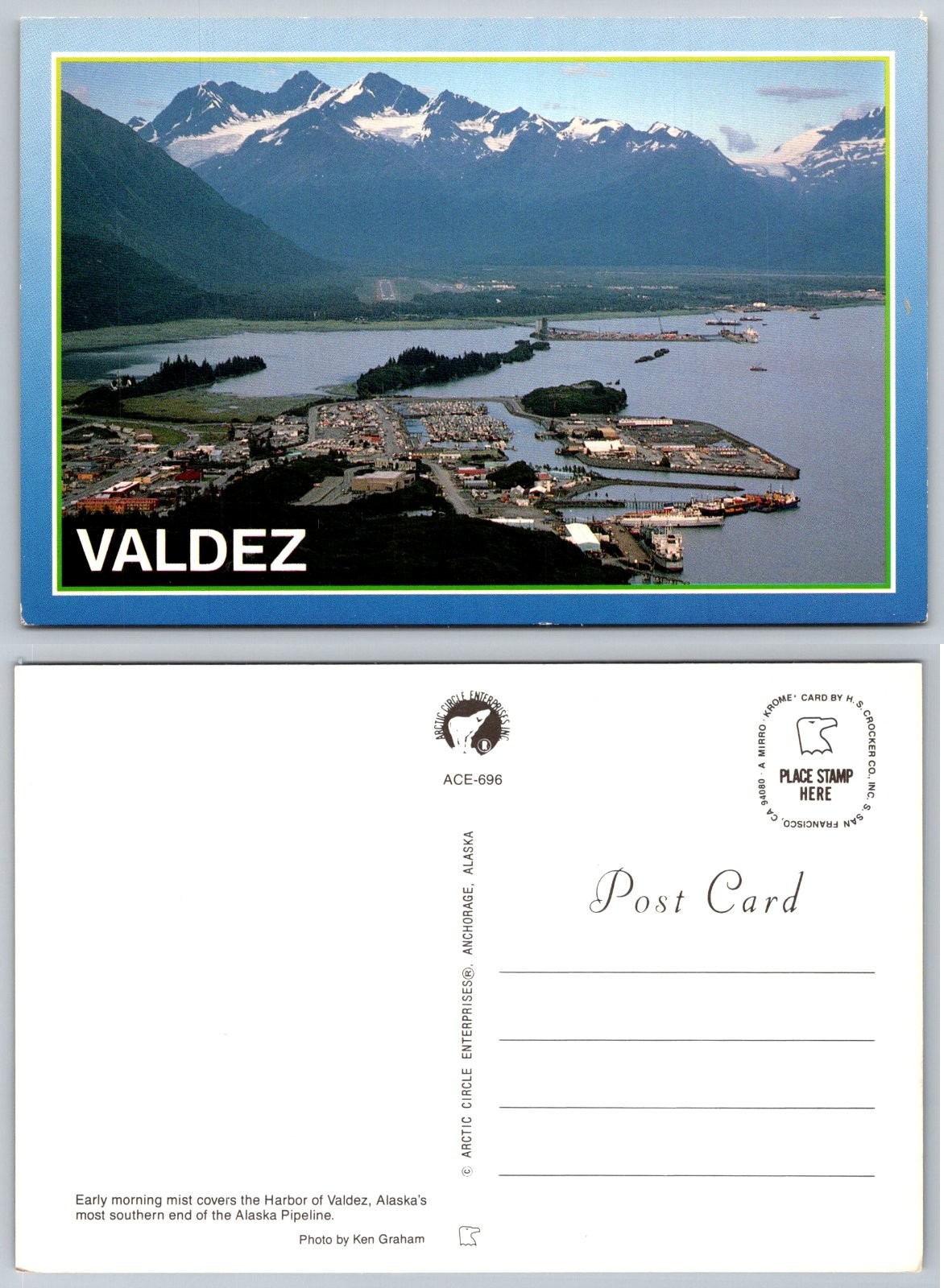 Continental Valdez Alaska Harbor Mountains Aerial View Alaska Pipeline Postcard