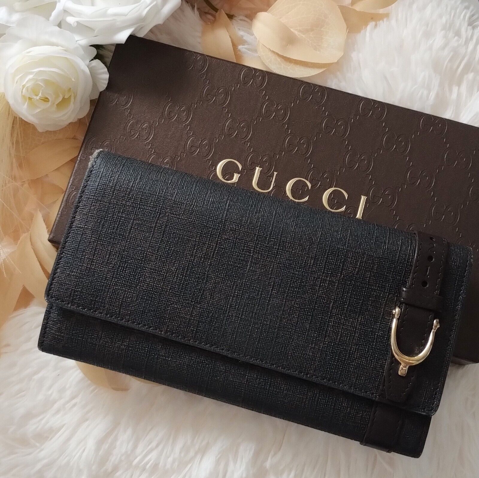 GUCCI Long wallet Leather Black from JAPAN