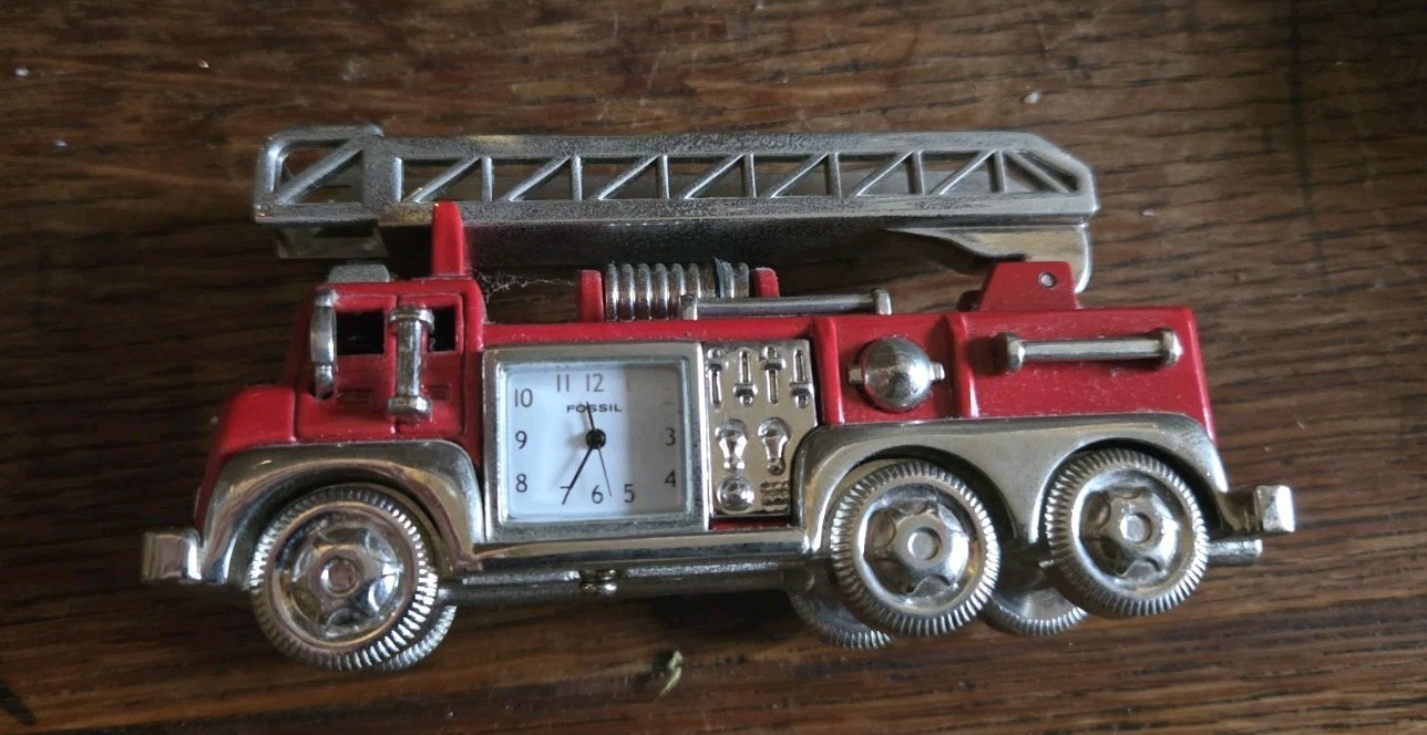 Vintage Fossil Limited Edition Timepiece Red Fire Truck Clock-Ladder As Is 