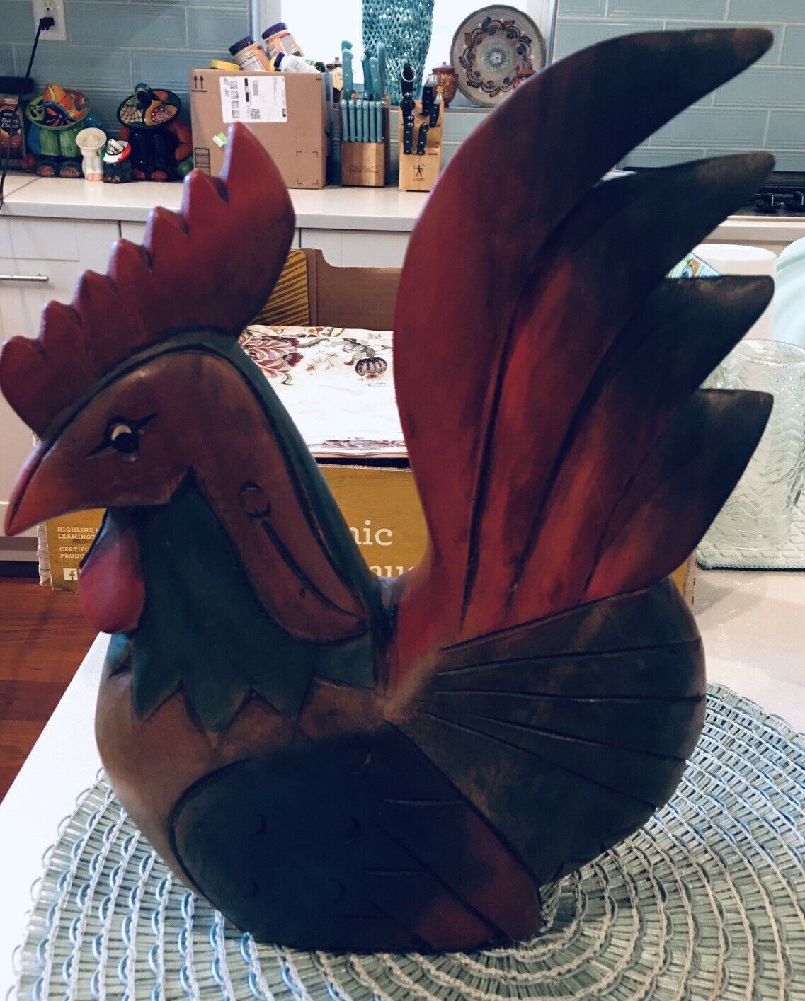 Folk Art Vintage Handcrafted Wooden Rooster Beautifully Made Colourful Unique