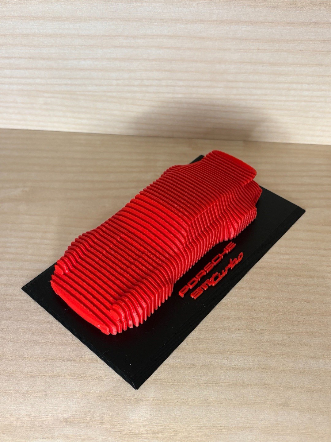 Porsche 930 Turbo 3D Layered Desk Art – Red Sculpture Model 185mm Display Piece