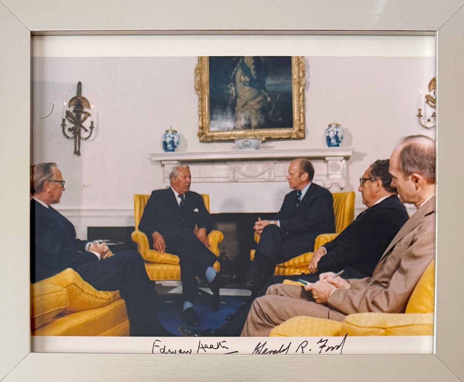 Gerald Ford, Edward Heath, RARE Hand Signed Photo Presentation & COA 25cm x 20cm