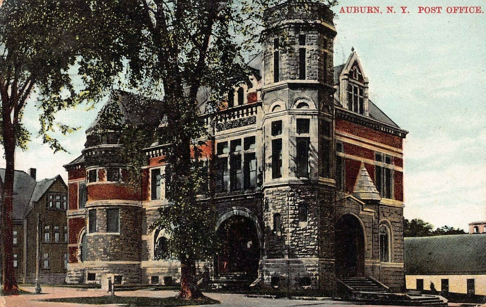 United States Post Office, Auburn, New York, Early Postcard, Used in 1909