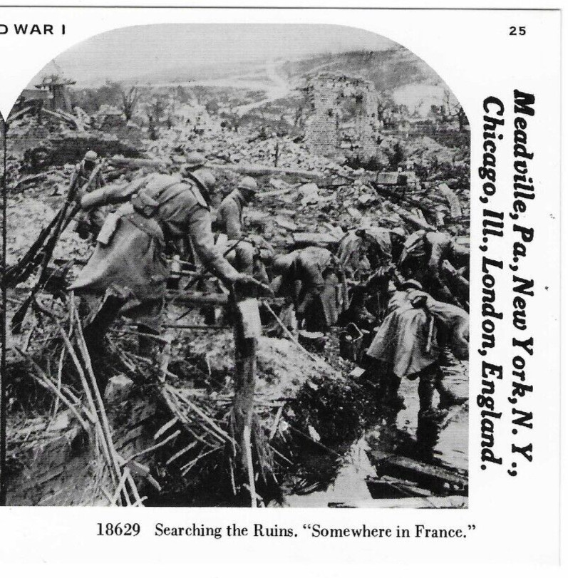 Searching The Ruins Somewhere In France, WWI, 1978 Reproduction Stereoview