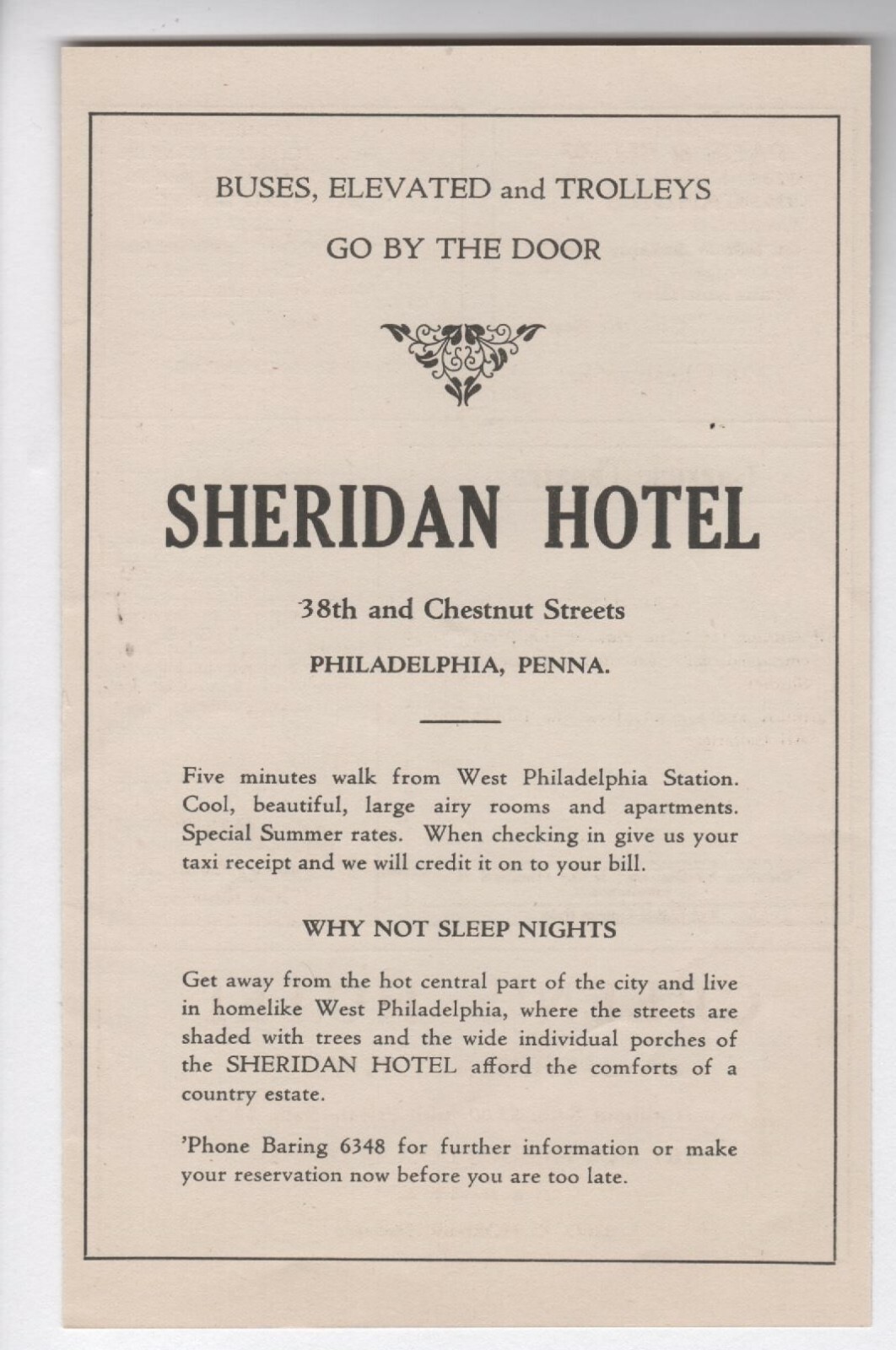 Vintage Antique 1920\'s Travel - Sheridan Hotel - Philadelphia - 1929 Art AD