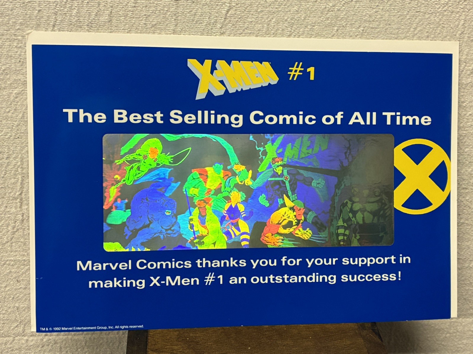 Vintage 1991 Marvel X-Men #1 Promotional Hologram Display Sign Vintage 1991 Marvel X-Men #1 Promotional Hologram Display Sign