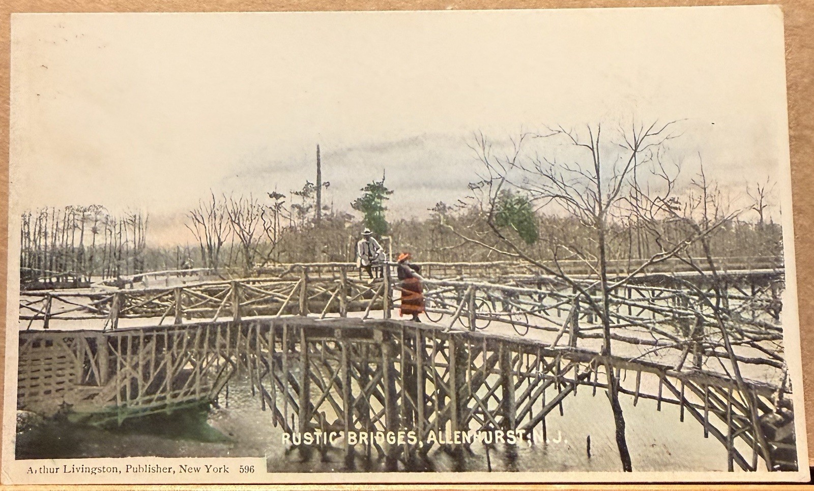 1905 Allenhurst NJ, Rustic Bridges, Monmouth County,  Postcard