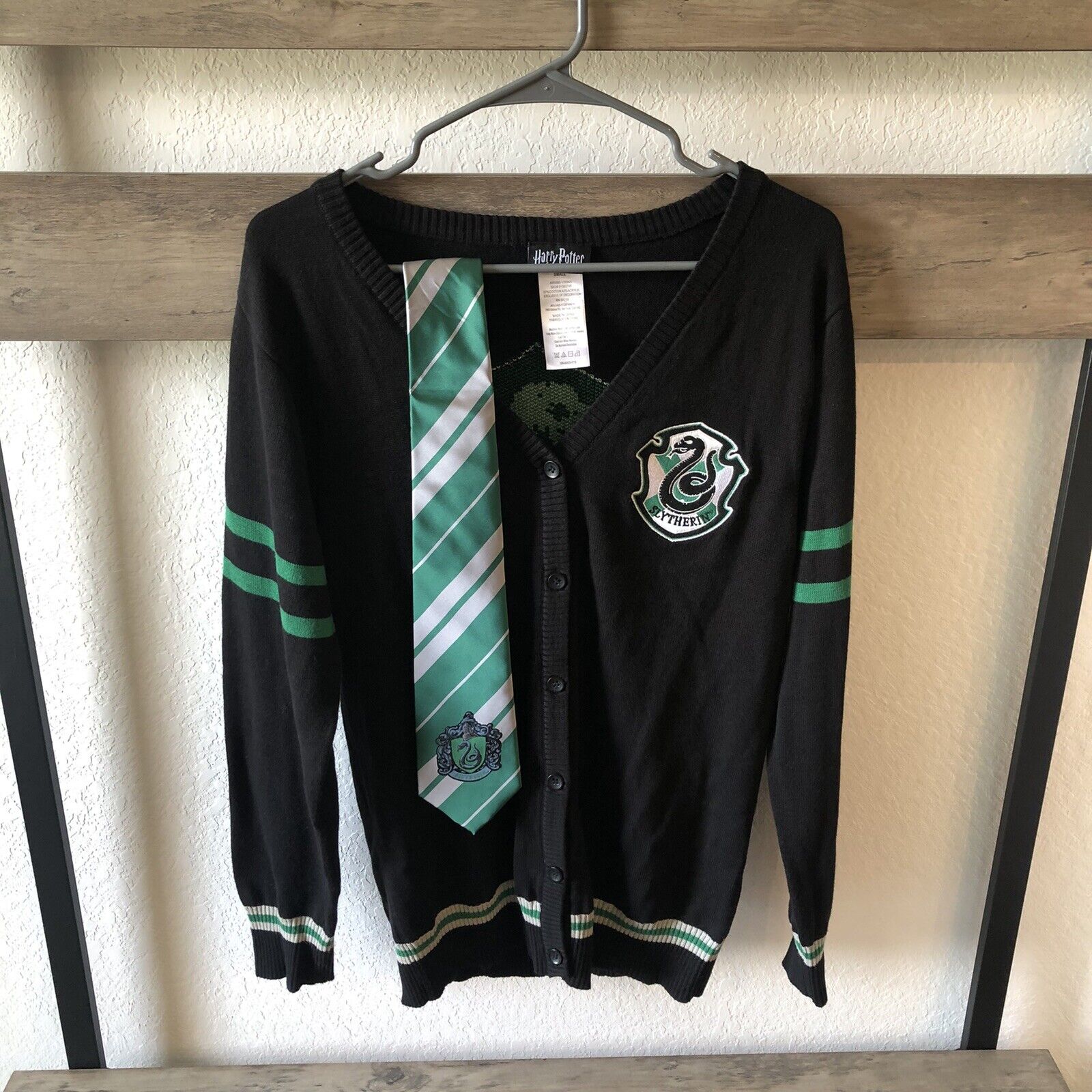 Women’s Harry Potter Slytherin Black Varsity Cardigan Boyfriend Sweater & Tie