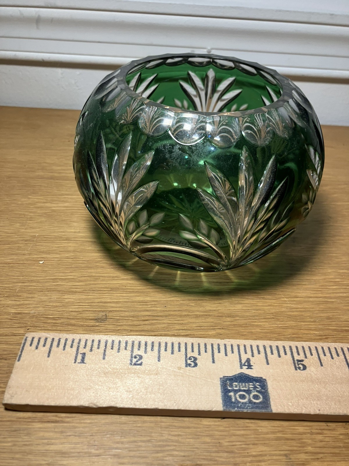 Vintage Bohemian Czech Green Cut to Clear Crystal Rose Bowl Vase Vintage Bohemian Czech Green Cut to Clear Crystal Rose Bowl Vase