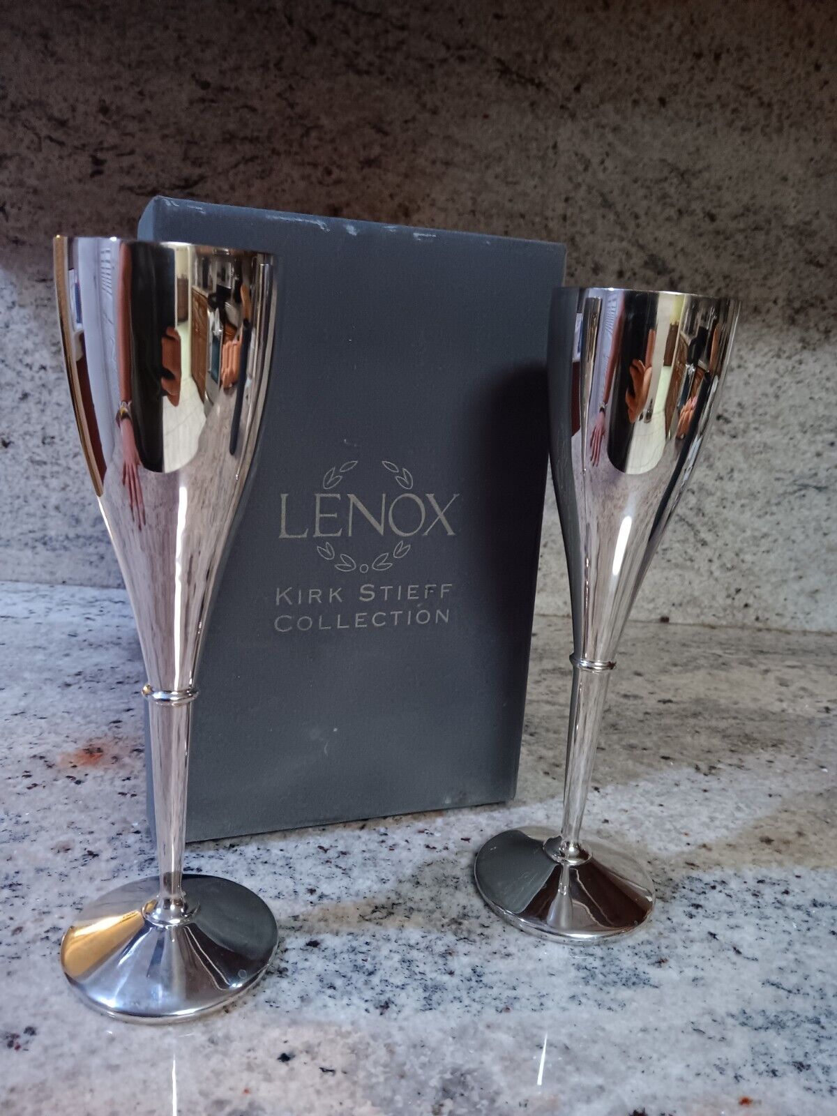 Lenox Kirk Stieff Collection Silver Plated Champagne Flutes w/ Box