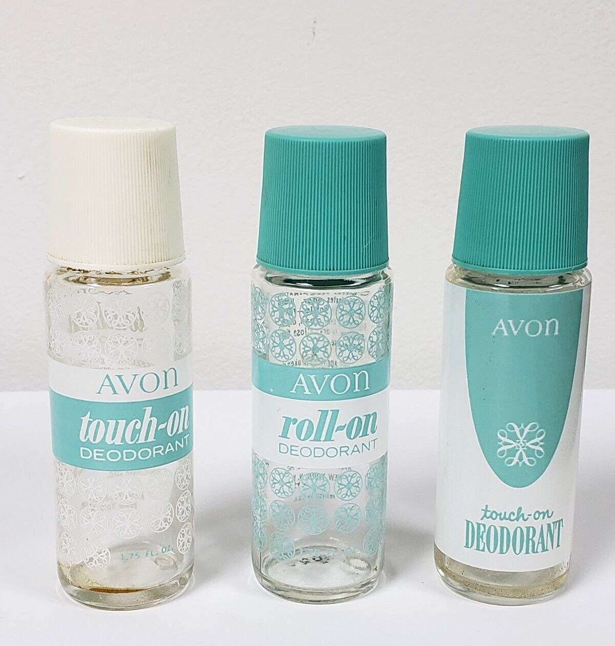 Vintage 1960s Avon Glass deodorant empty bottles x 3 touch on roll on