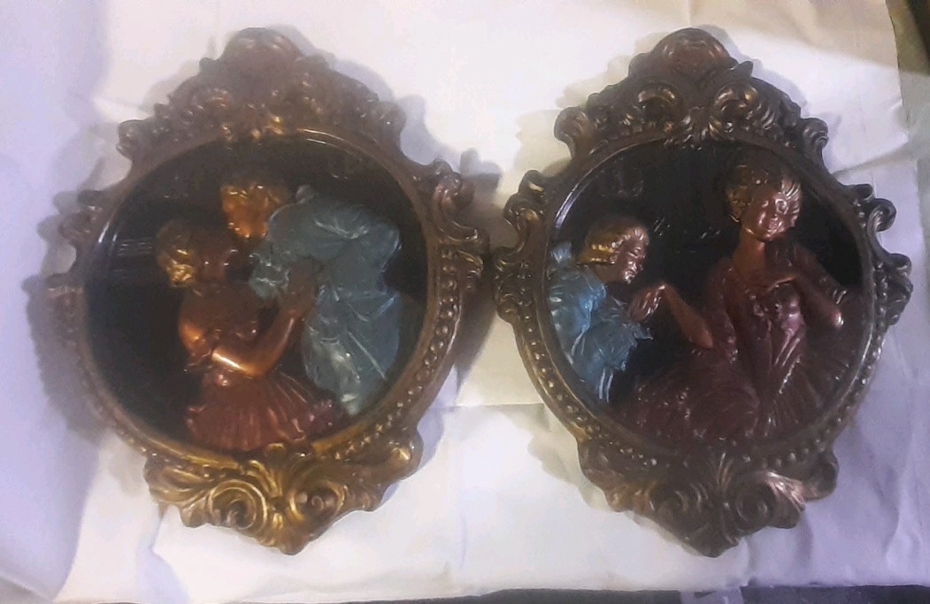 Vintage Victorian Chalkware Wall Plaques Set