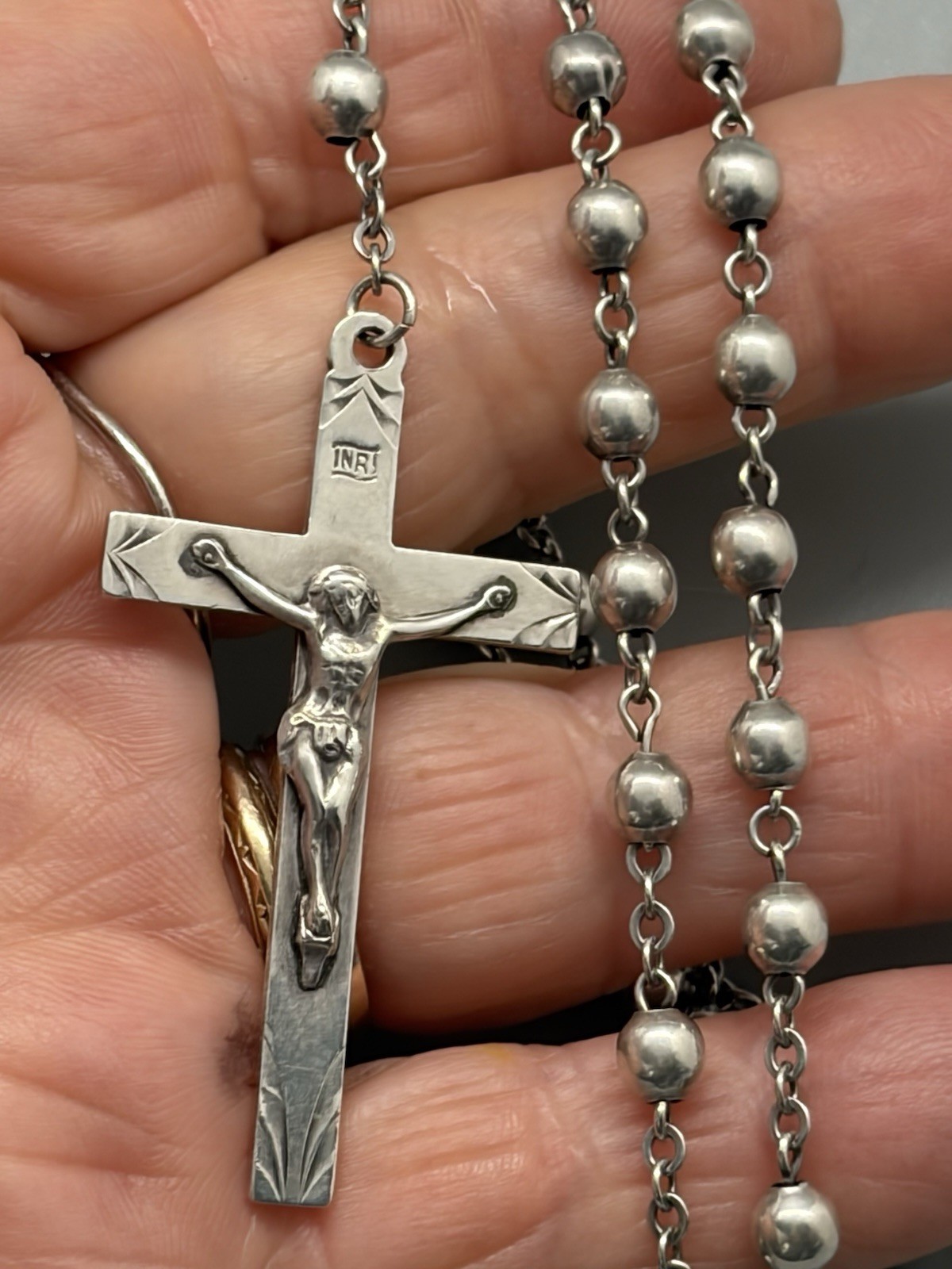 Vintage All Sterling Silver Beads & Crucifix W/ Mother Mary Rosary 24” Vintage All Sterling Silver Beads & Crucifix W/ Mother Mary Rosary 24”