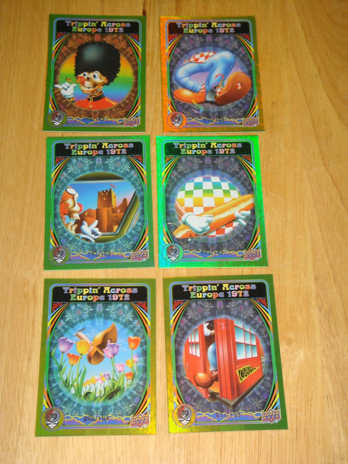 Grateful Dead Upper Deck 6 CARD LOT Europe 1972 Dancing Green Parallel .../199 M