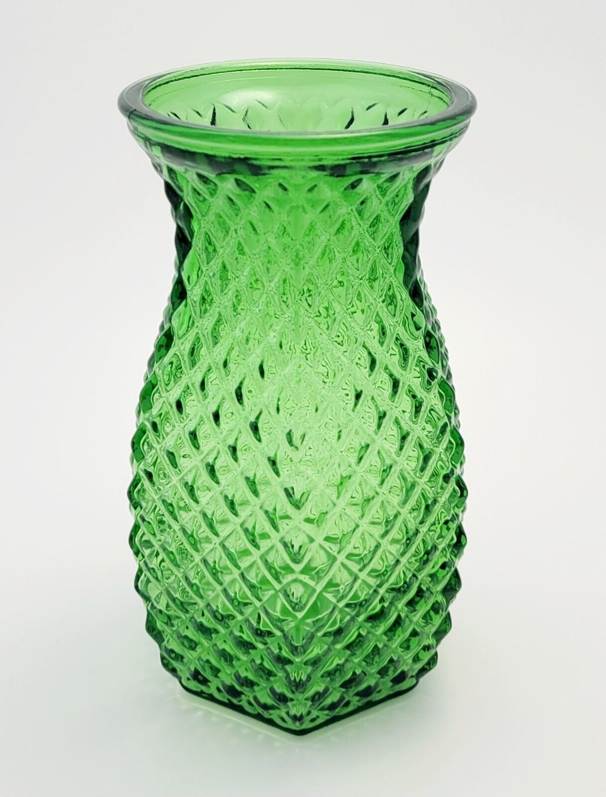Vintage Hoosier Diamond Point Hobnail Pentagonal Green Glass Vase