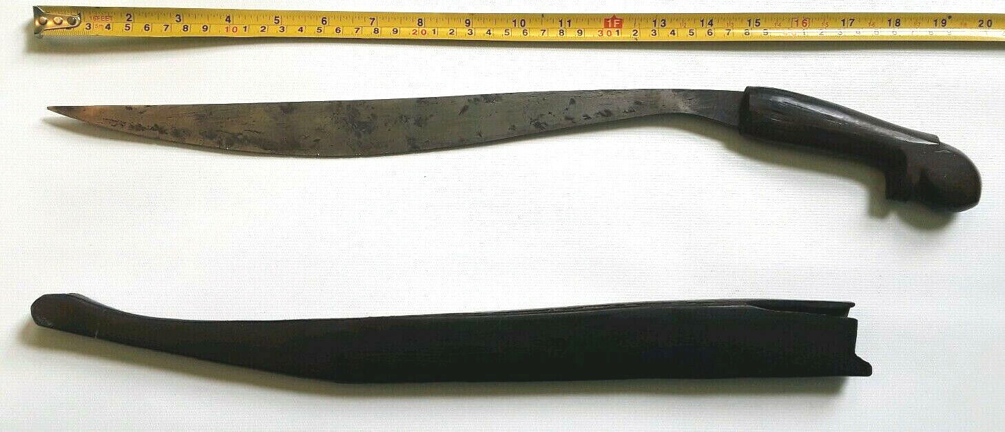 Sword Headhunter Moro Lahot Antique Knife Philippines Carved Wooden Sheath