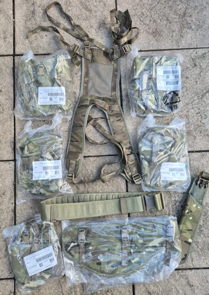 Genuine British Army Webbing Set MTP Pouches, Yoke, Hip Pad, Frog NEW Genuine British Army Webbing Set MTP Pouches, Yoke, Hip Pad, Frog NEW