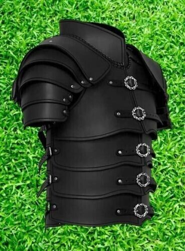 Medieval Leather Armor costume with shoulders Breastplate larp Black Standard
