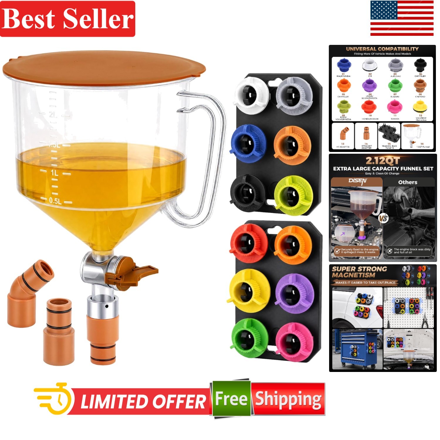 17PCS Engine Oil Funnel Kit Universal 2.12QT Capacity with 12 Adapters Magnet... 17PCS Engine Oil Funnel Kit Universal 2.12QT Capacity with 12 Adapters Magnet...