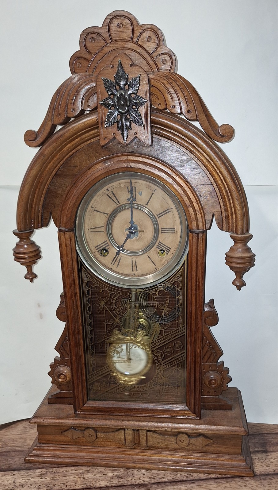 RARE ANTIQUE KROEBER BALTIC WALNUT MANTEL /PARLOR CHIME CLOCK 8-DAY WORKING 1888