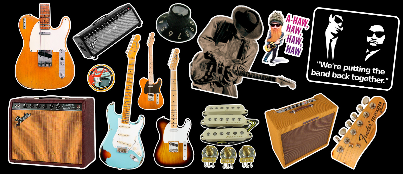 Vintage Guitar & Amp Contour Cut Vinyl Sticker Pack Vol.1