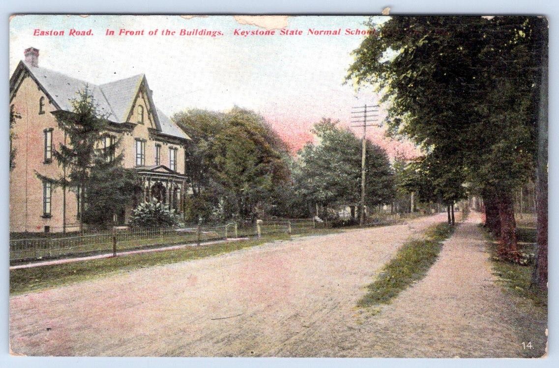 1910\'s EASTON ROAD KEYSTONES STATE NORMAL SCHOOL PA in FRONT of BLDGS POSTCARD