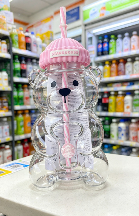 SALE 2026 Starbucks Bear Bearista Glass Cup All Pink with Straw 20oz 591ml