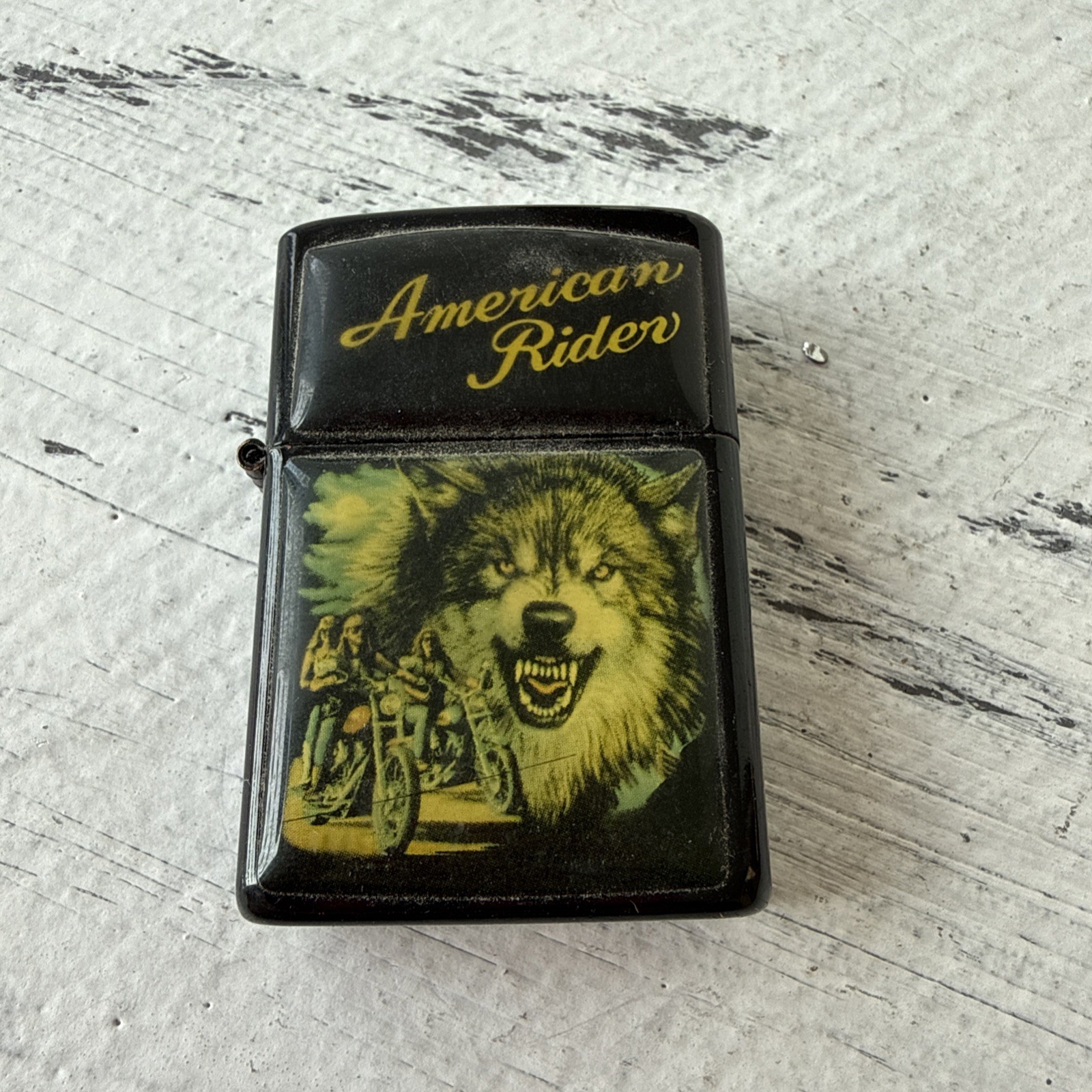 Vintage PII American Rider Motorcycle And Wolf Lighter