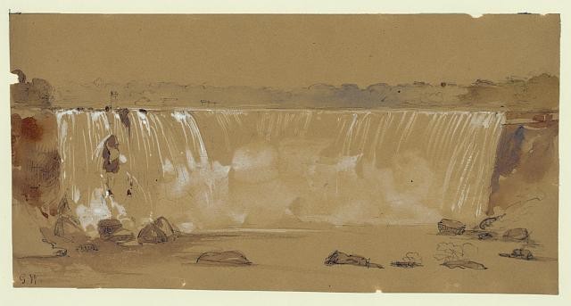 Niagara Falls Ontario Canada Horse Shoe Falls Terrapin Tower 1853 Drawing
