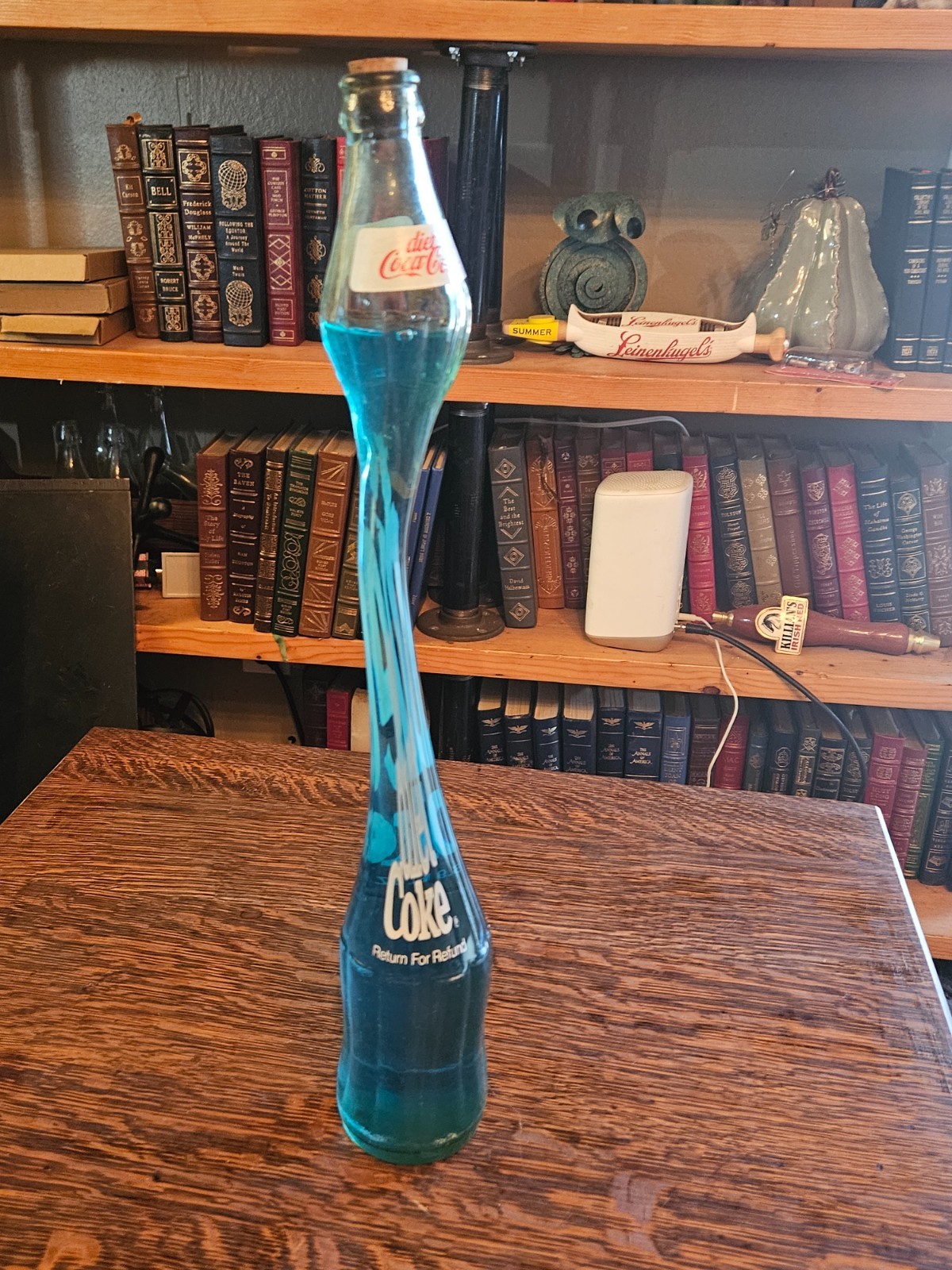 Vintage Stretched Glass Diet Coke Coca-Cola Bottle Carnival Prize Blue Water 18