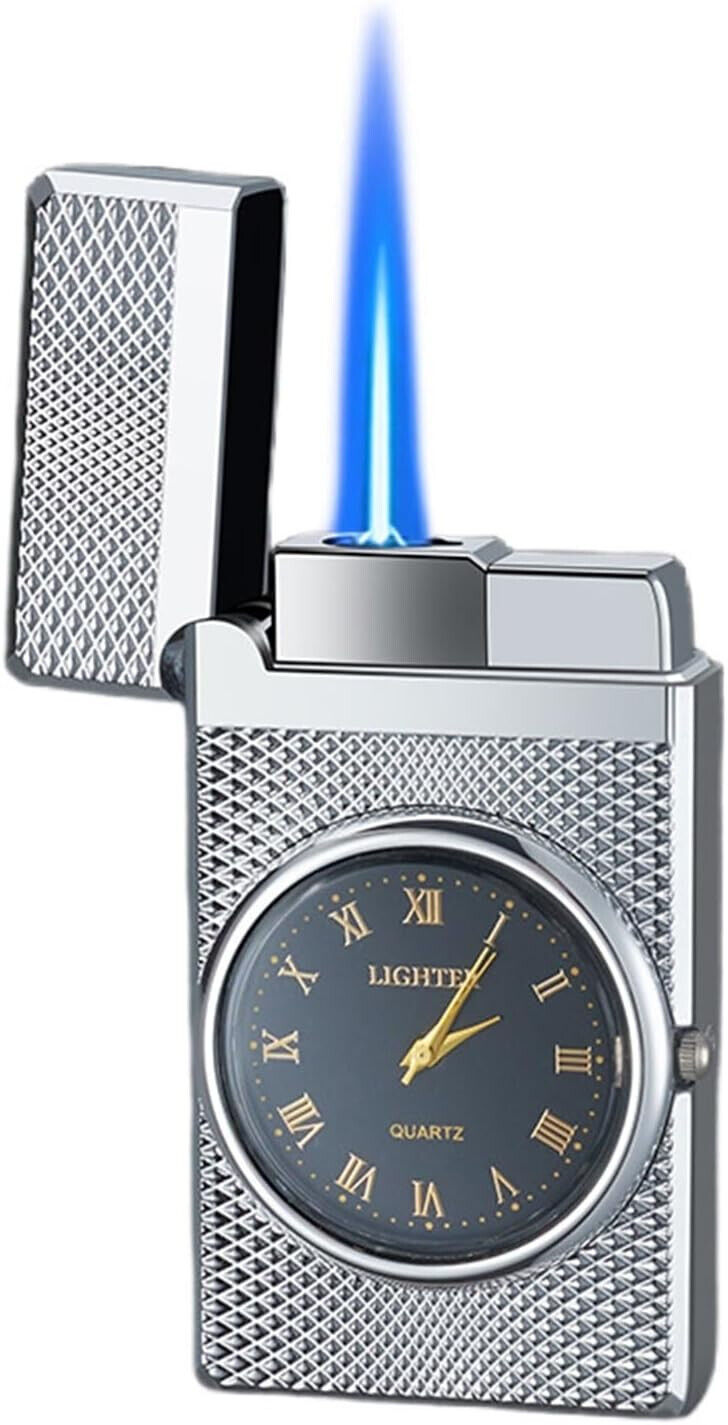 Luxury Butane Wind-Proof Jet Torch Lighter w/ Quartz Watch Smoking Metal Lighter