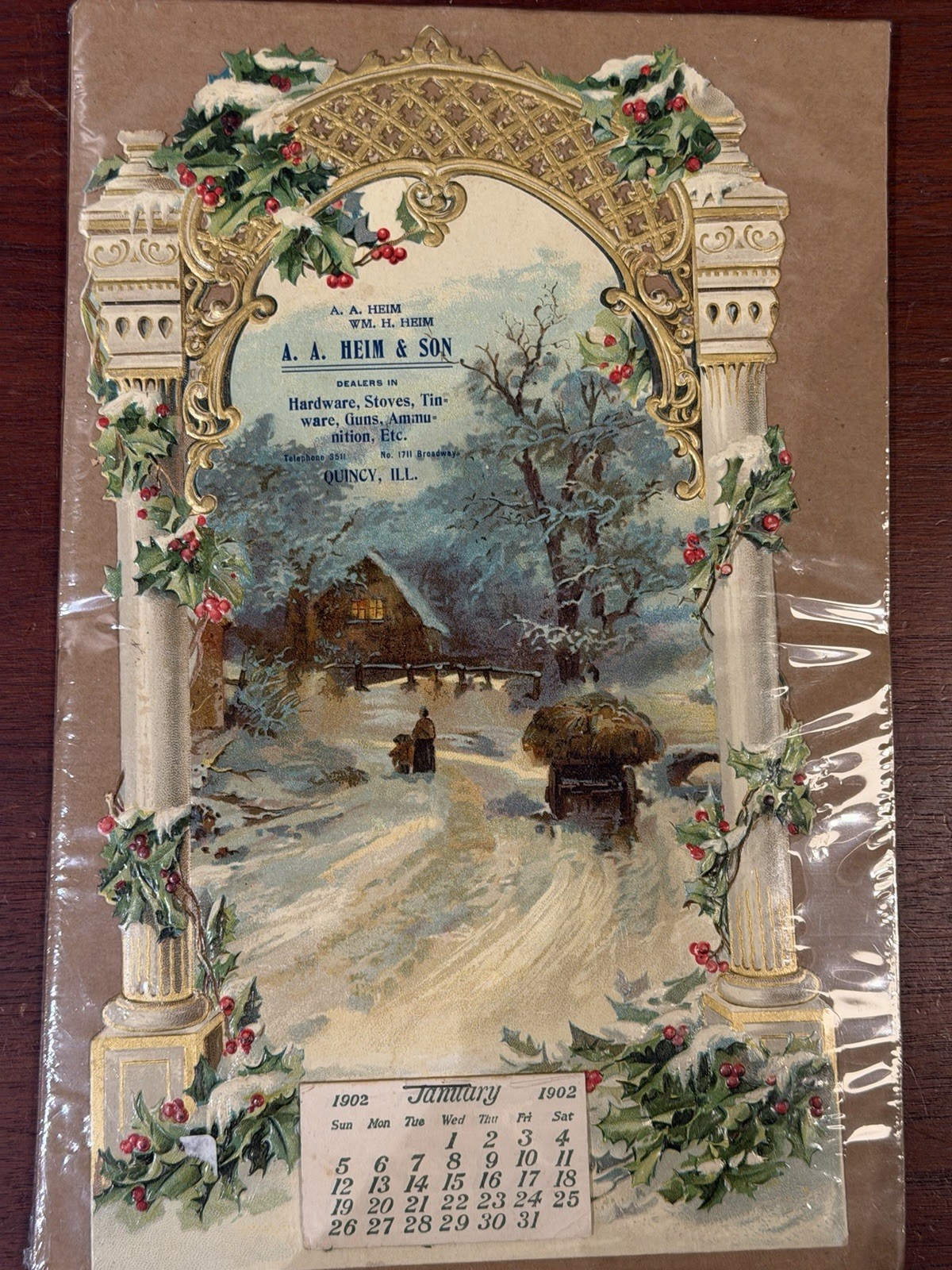 1902 Antique Victorian Advertising Calendar A.A. Heim & Son Quincy IL Die Cut