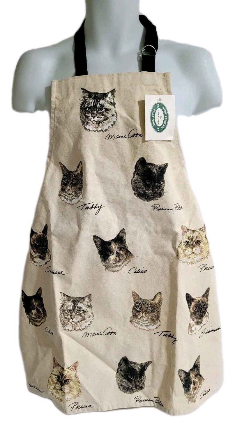 Vintage TRENDTEX Cat Print Fabric Apron Cats Pattern Patricia Roberts Collection