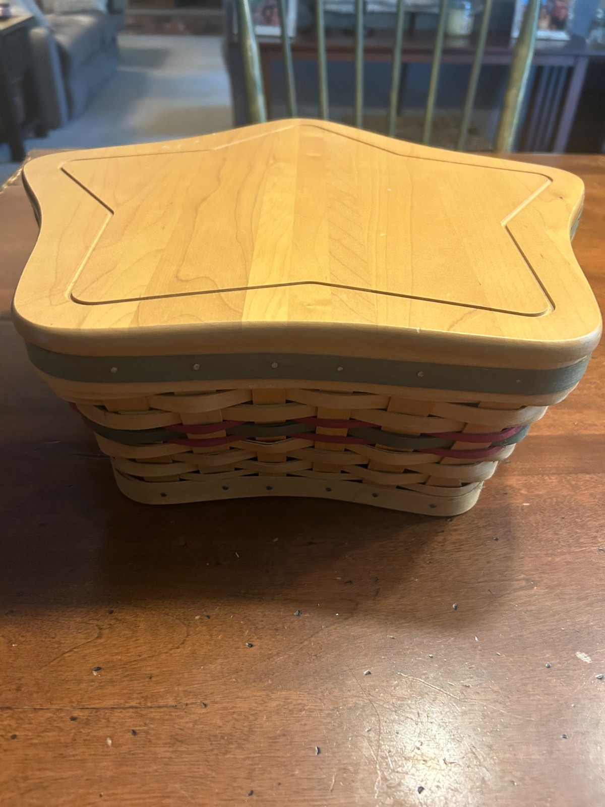 Longaberger 2001 Lg Shining Star 5pc Set Basket 2 Prot, Lid  & Liner  EUC GREEN