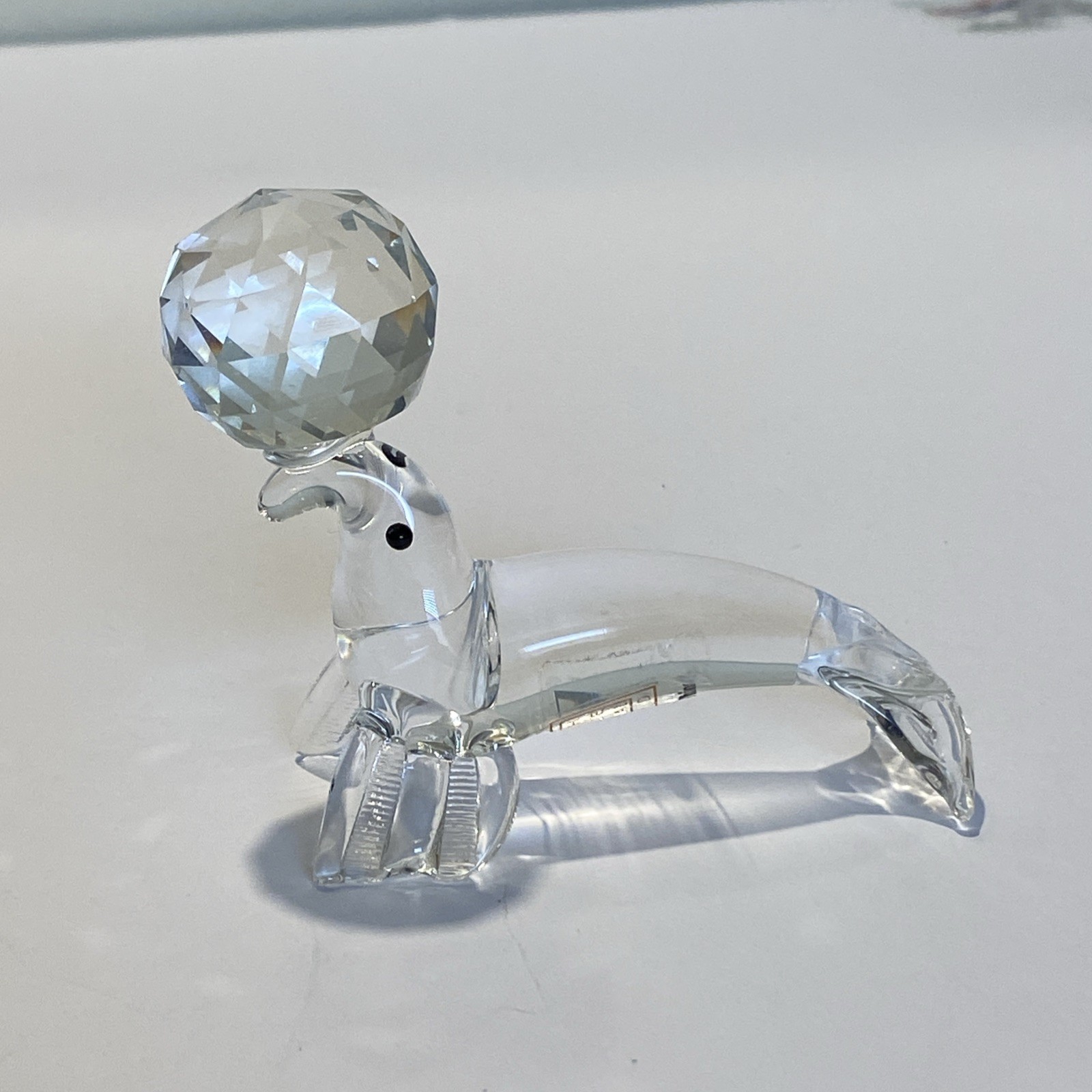 Vtg Glass and Crystal Seal Playing With Balance Ball Figurine 2.75 Vtg Glass and Crystal Seal Playing With Balance Ball Figurine 2.75