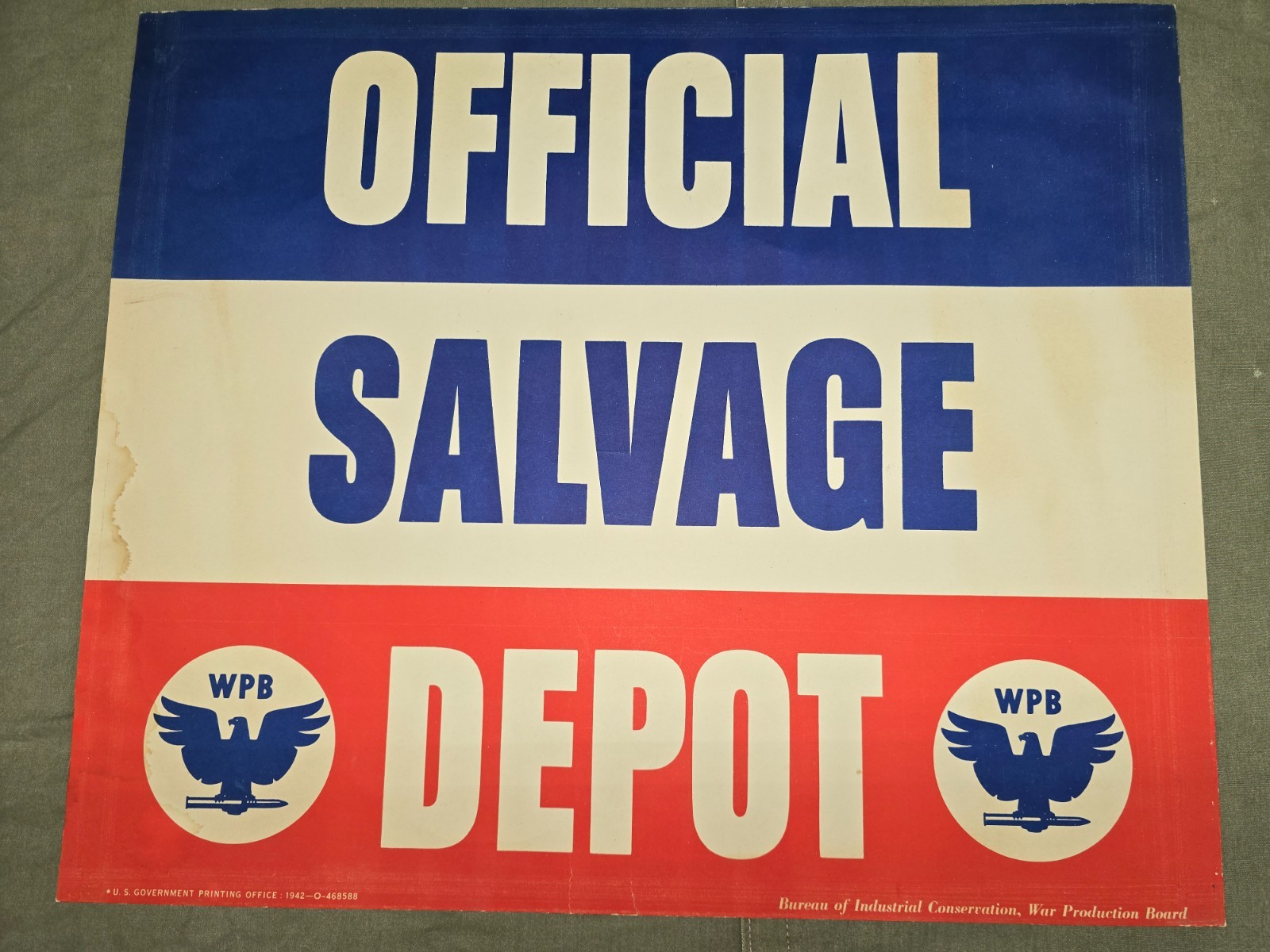 WWII Official Salvage Depot Sign Dated 1942 WWII Official Salvage Depot Sign Dated 1942