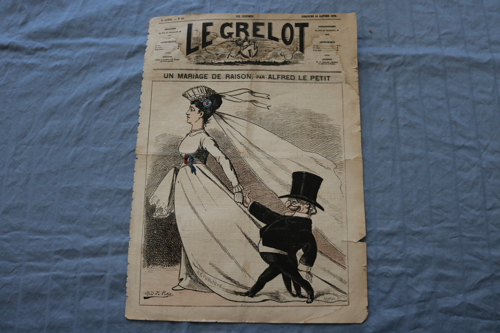 1873 JANUARY 16 LE GRELOT NEWSPAPER - UN MARIAGE DE RAISON - FRENCH - NP 8609 1873 JANUARY 16 LE GRELOT NEWSPAPER - UN MARIAGE DE RAISON - FRENCH - NP 8609