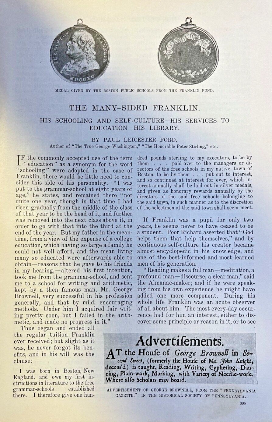 1899 Benjamin Franklin Schooling & Self Culture Library Company of Philadelphia