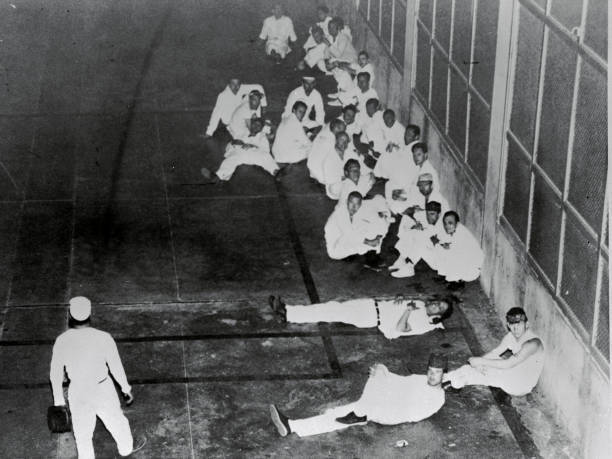 Prisoners Participating in Sit Down 1955 Photo - Huntsville, Texas: Thirty-five