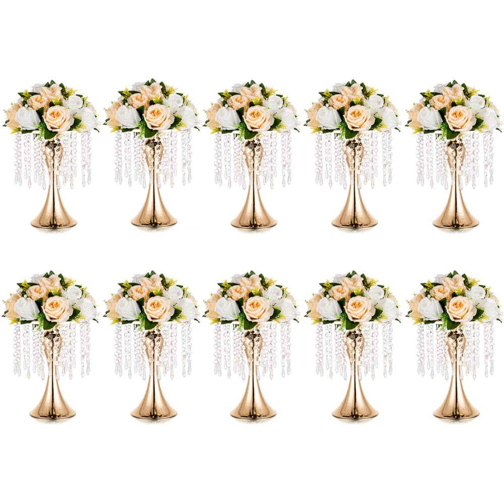 Inweder Gold 10.2in Flower Vases, 10 Pcs - Wedding Centerpiece Holders