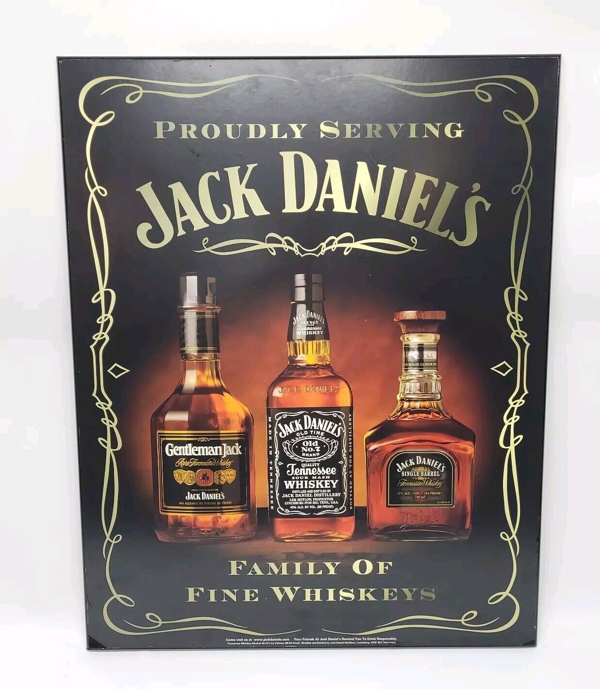 Vntg Jack Daniel's Wooden Bar Sign / Poster (Family of Fine Whiskeys)