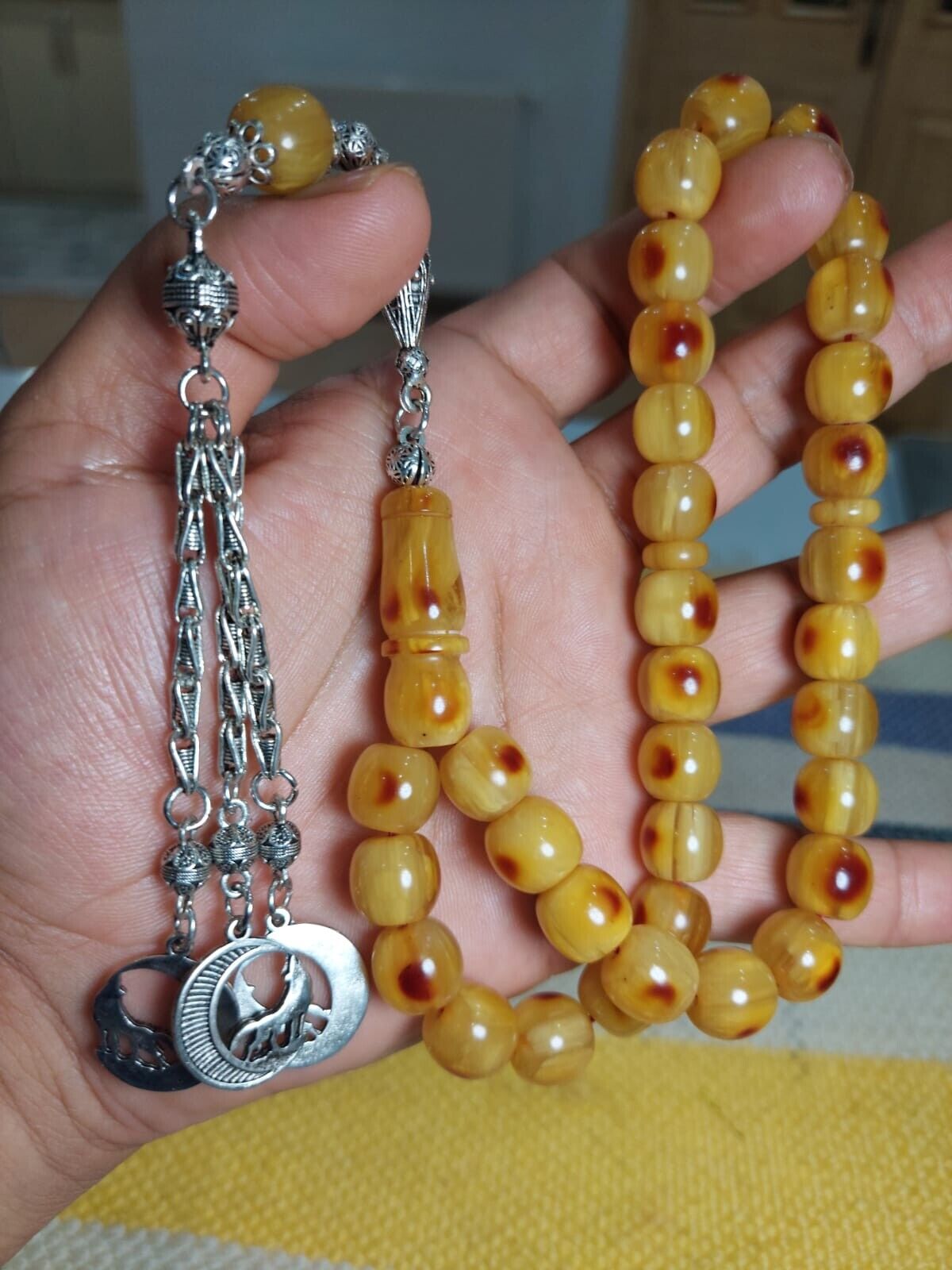 old bacalite amber faturan 11*12 mm handmade 33 beads old rosary