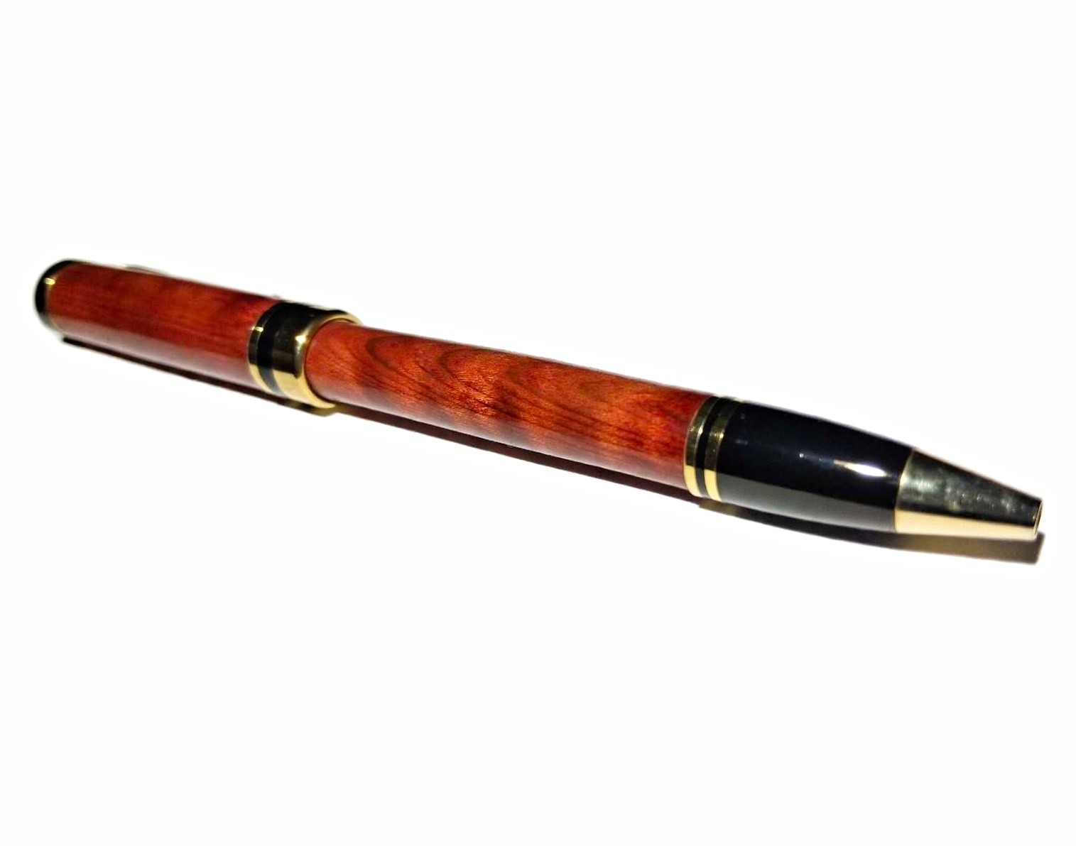 Handmade Turned Wood Ballpoint Pen with Gold Trim Accents, Black Ink