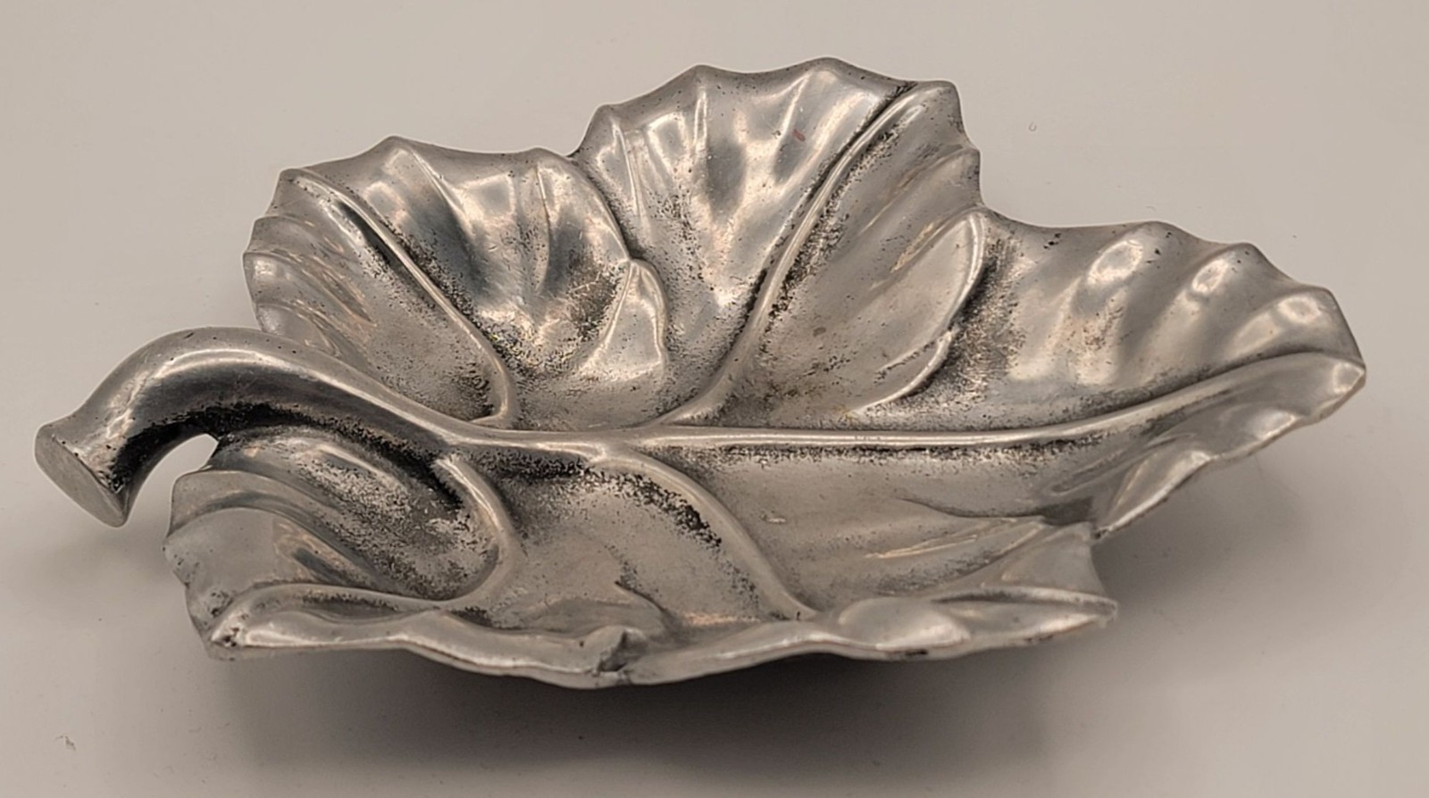 Vintage Aluminum Maple Leaf Trinket Dish Signed Bruce Fox Mid Century Modern