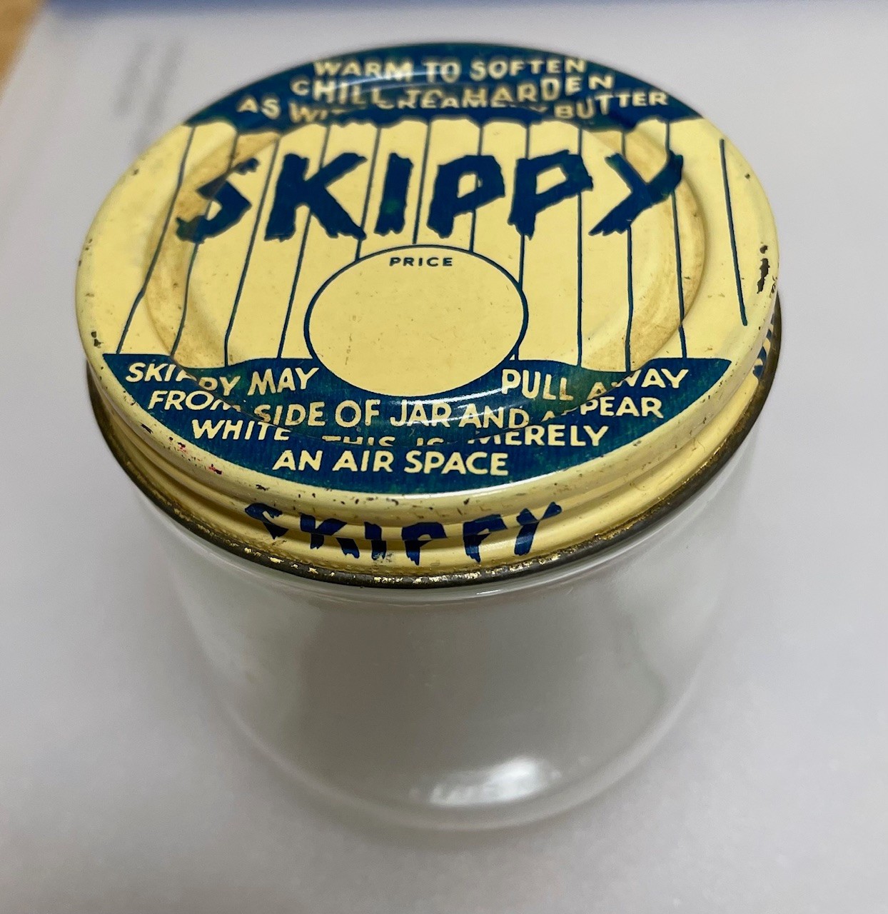 Vintage 50s/60s Skippy Peanut Butter Glass Jar With Metal Lid