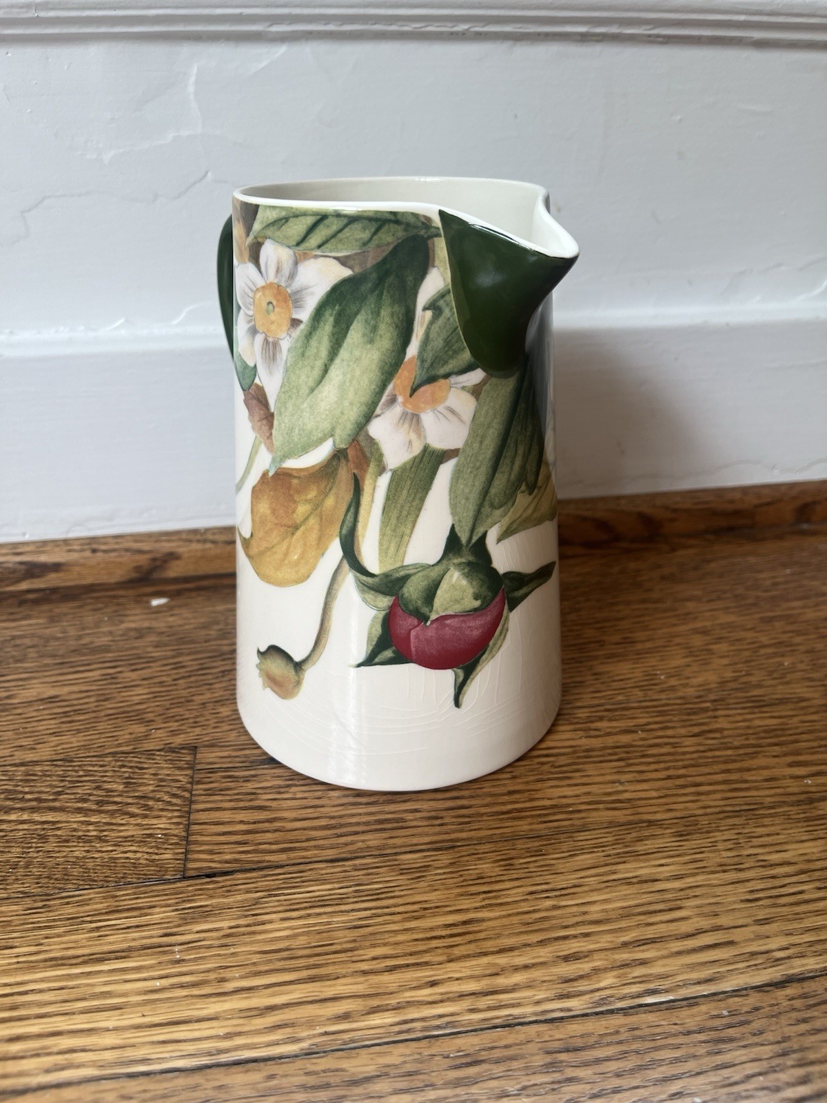 Gien France Pitcher Hand Painted Apple Blossom Floral Vintage French Faience